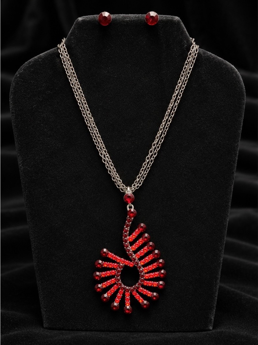 30” Red Rhinestone Necklace & Earring Set